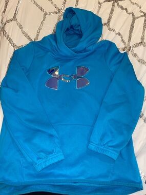 Under Armour Teal-Blue Pullover Hoodie with Iridescent Logo